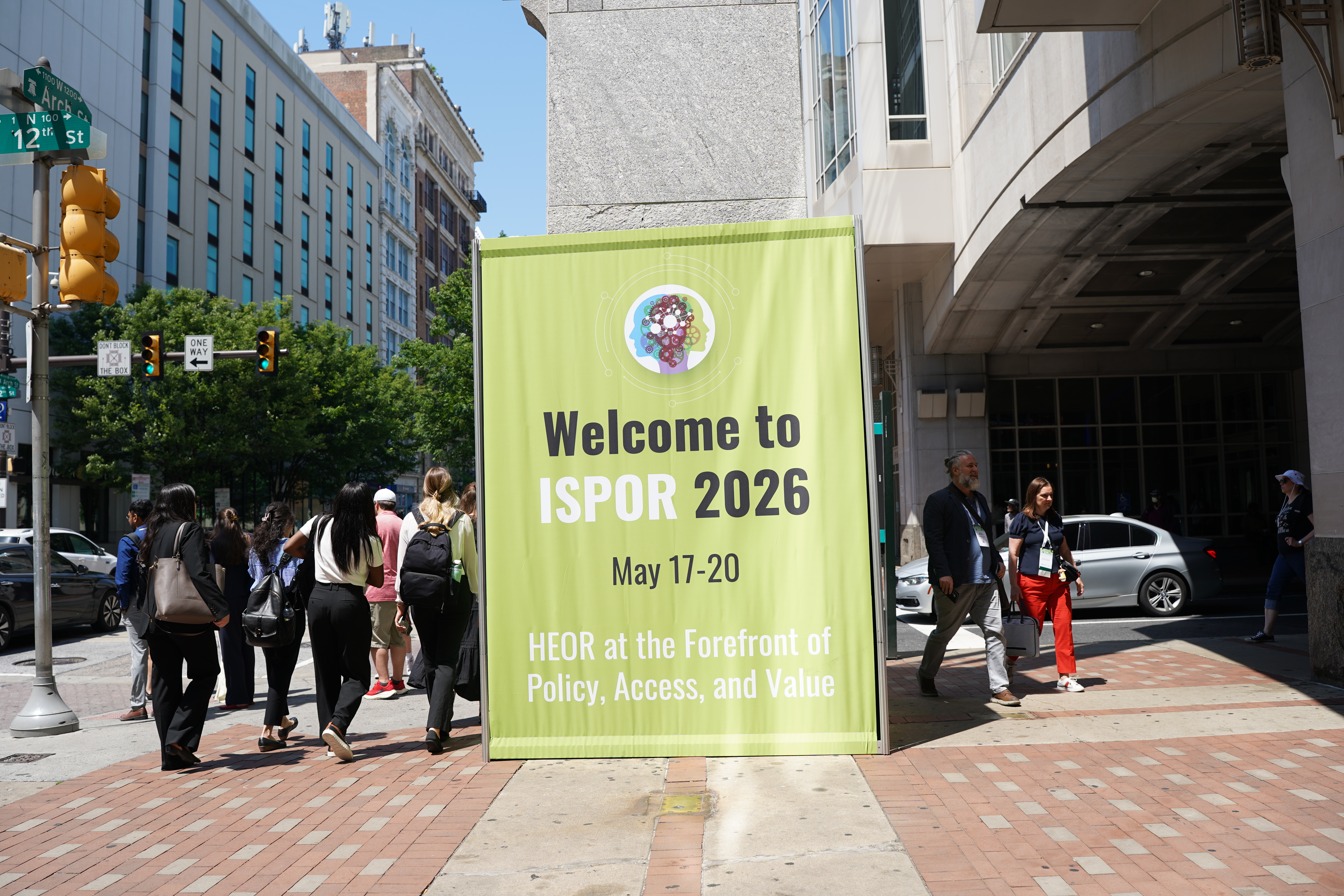Welcome to ISPOR 2026 sign outside of the Philadelphia Convention Center